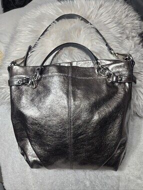 COACH Brooke Handbag Leather Pewter Silver Metallic Hobo Bag Purse F17165